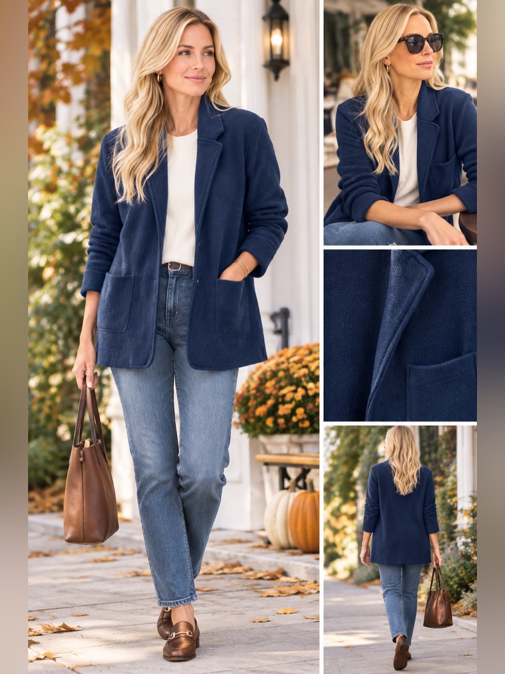 Quince 100% Organic Cotton Knit Blazer in Navy